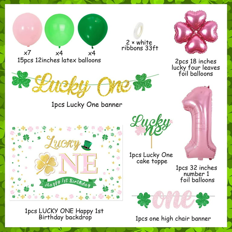  Lucky One Birthday Decorations, St. Patrick's Day 1st Birthday  Party Decorations, Lucky One 1st Birthday Party Supplies for Girl, Lucky  Four Leaf Clover Shamrock Banner for Irish Saint Paddy's Day 