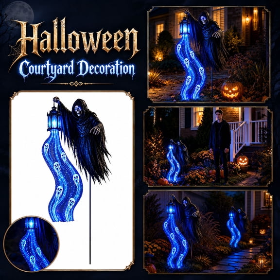 Halloween Soul Harvester Animated Garden Light,Grim Reaper Ghost Solar Pathway Lights,Spooky Light Up Halloween Yard Decorations For Outdoor Lawn Patio