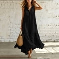 thumbnail image 6 of ClodeEU Women's Sleeveless V Neck Tiered Ruffle Maxi Dress with Pockets,Casual Loose Flowy Swing Dress Black,Women's Plus S, 6 of 6
