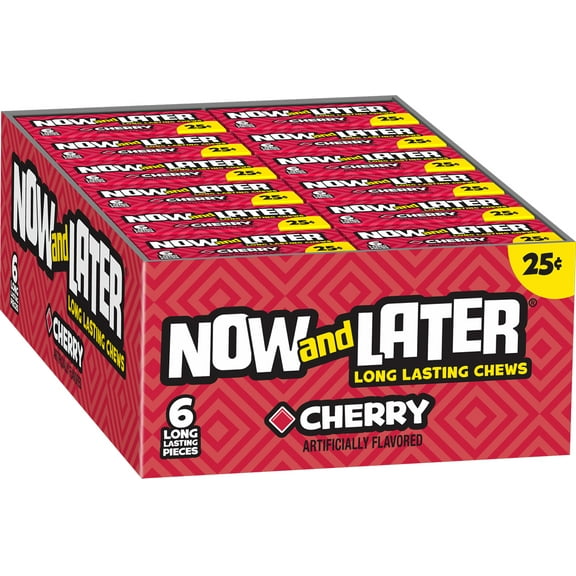 Now and Later, Original Cherry Taffy Candy, 0.93oz (Box of 24)