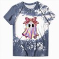 thumbnail image 6 of TOWED22 Womens Halloween Bow Graphic Oversized Shirts Spooky Season Tee Short Sleeve Bleached Tops(Blue,L), 6 of 7