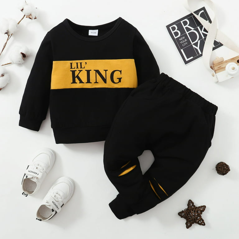 Saeaby Toddler Boy Clothes Baby Fall Winter Outfits Long Sleeve Hoodies + Ripped Jeans Cute Baby Boy Clothes Set