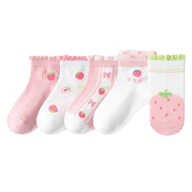 L 5 pares de calcetines para niñas pequeñas de malla de princesa de algodón suave calcetines de vestir para niños, calcetines finos de primavera y verano
