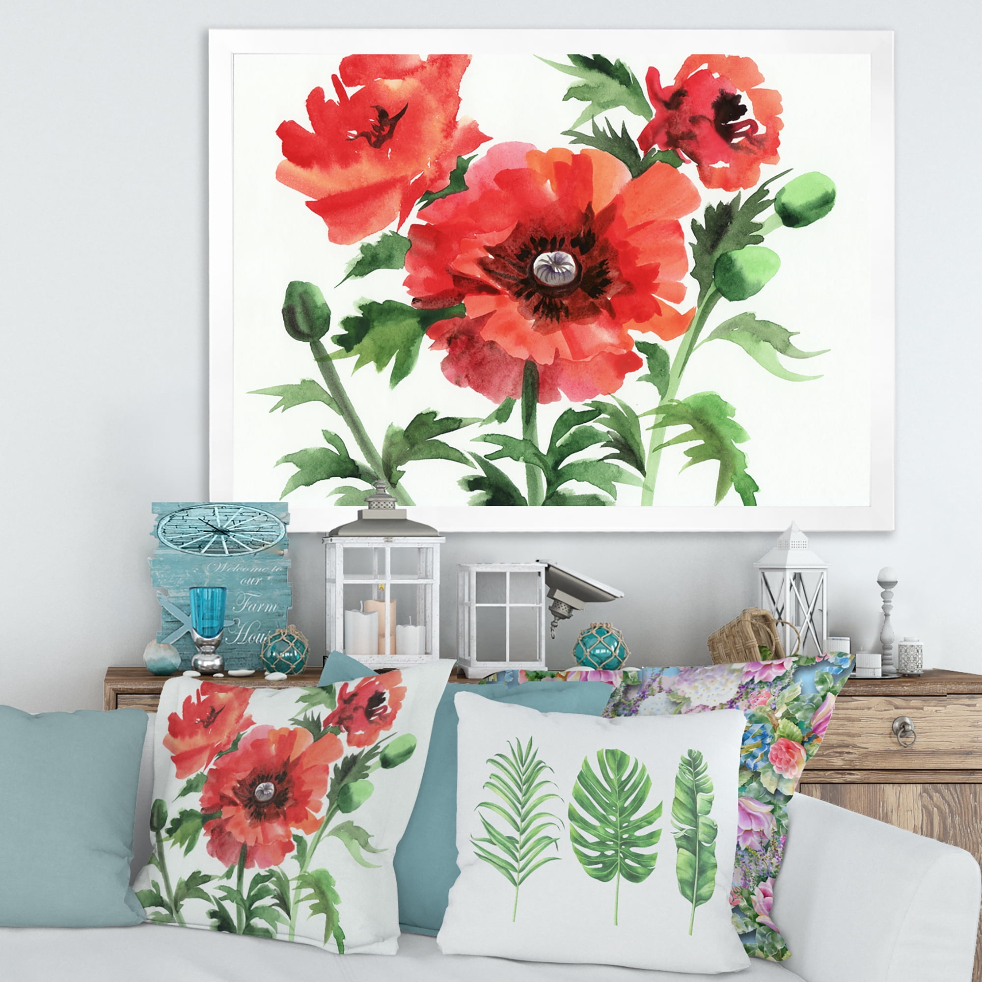 Designart 'Ancient Red Poppies II' Traditional Framed Art Print
