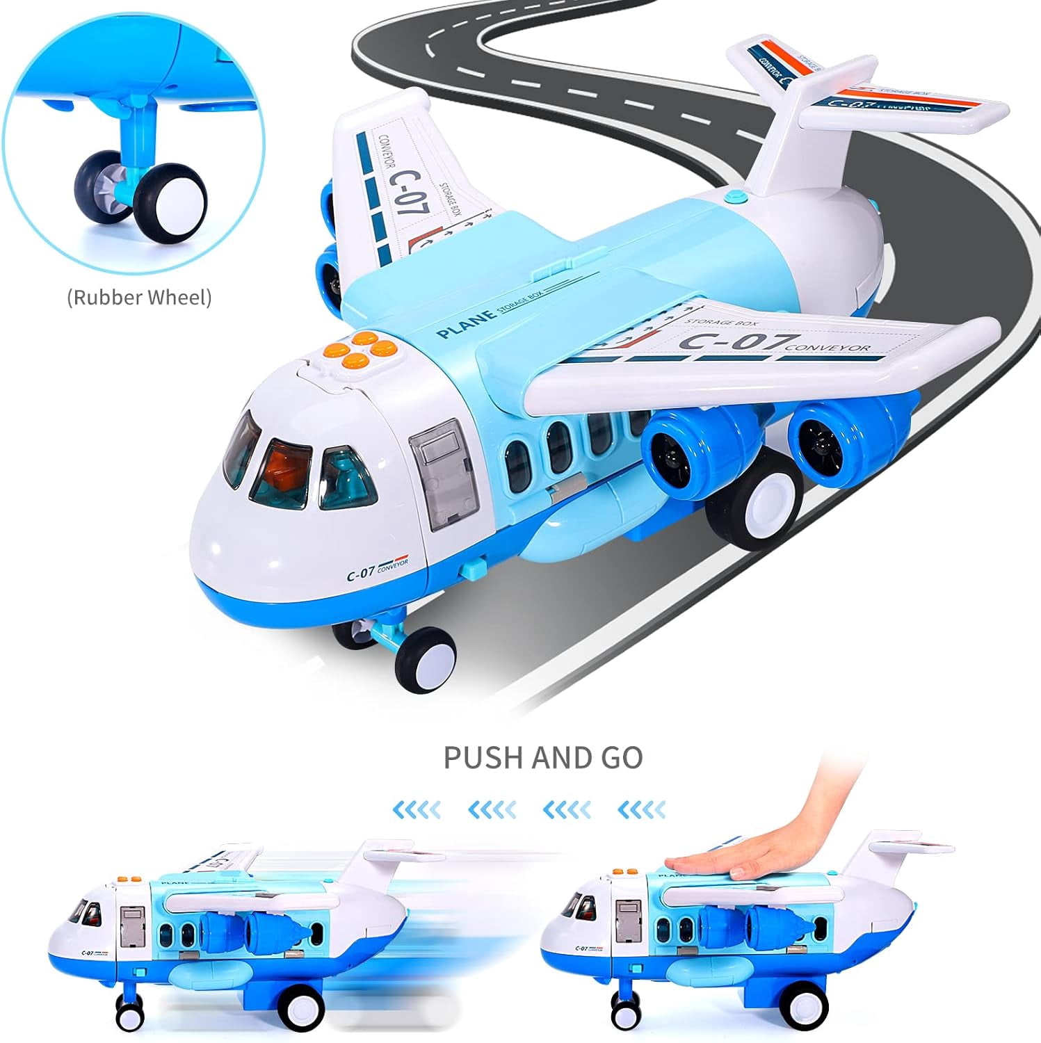 Ruvince Airplane Toys for Toddlers 3-5 , Large Transport Cargo Airplane with 6 Construction Vehicle 10 Road Signs 1 Play Mat, Airplane with Lights Sounds for Boys Age 3 4 5 6