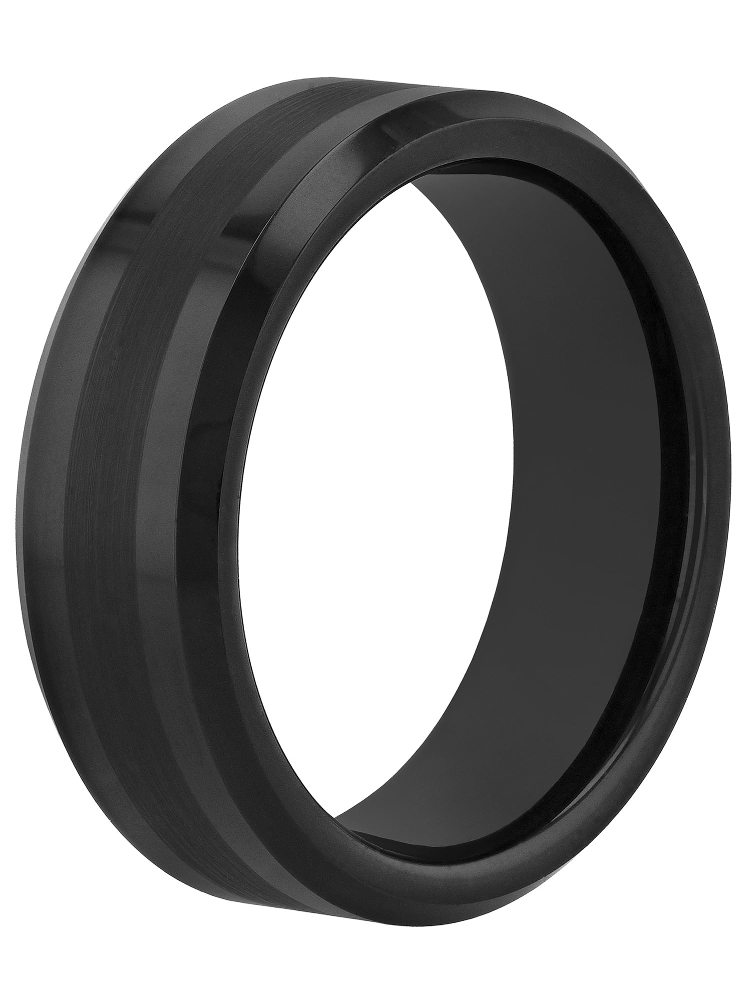 Men's Beveled and Satin Center Ring in Black Tungsten by Brilliance Fine Jewelry - Wedding Band