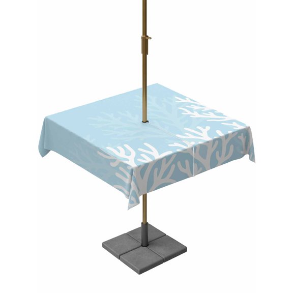 Square Outdoor Tablecloth with Umbrella Hole Blue Coral Coastal Outside Table Cloth Waterproof Patio Table Cover Seaside Nautical Summer Ocean Sea Zipper Tablecloths for Picnic Camping 54x54 Inch