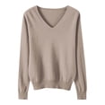thumbnail image 3 of Womens Casual Long Sleeve V Neck Pullover Top Sweater Loose Fit Khaki Sweaters Women Warm Womens Lightweight Sweaters, 3 of 3
