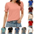 thumbnail image 2 of QINGFSAP Ruffle Short Sleeve Shirt for Women Spring Summer Crewneck Casual Daily T Shirts Comfort Tops, 2 of 6