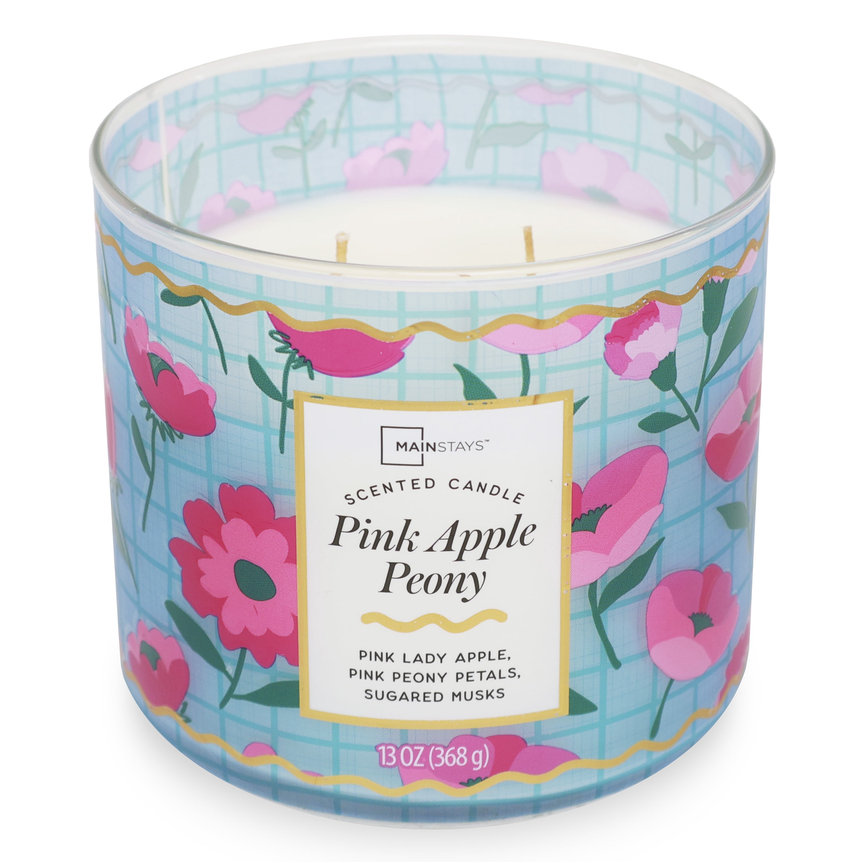 Mainstays Pink Apple Peony 3-Wick Fragrance Candle with Decorative Wrap, 13 Ounce