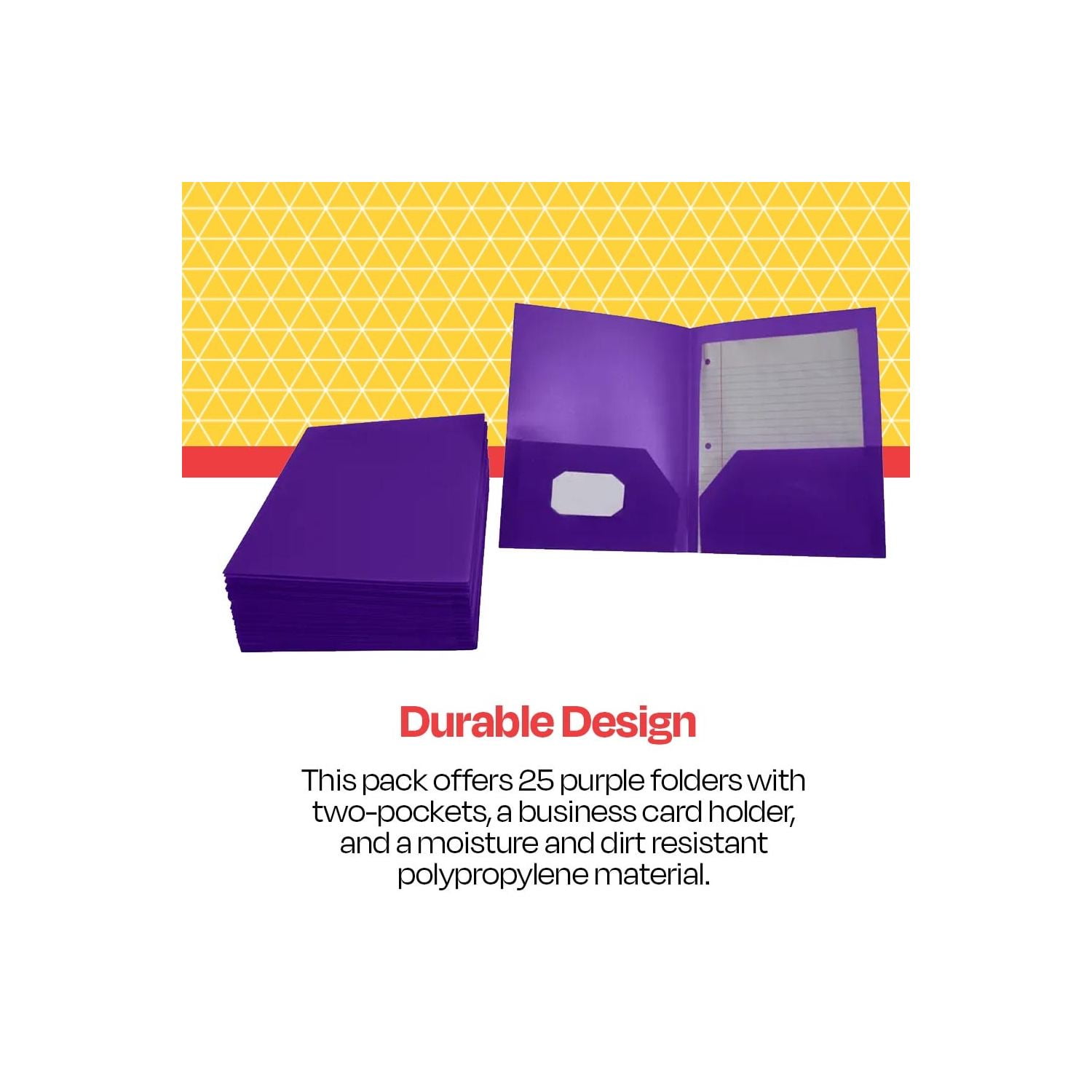 School Smart 2019643 Heavyweight Two-Pocket Poly Folder, Purple - Pack of 25