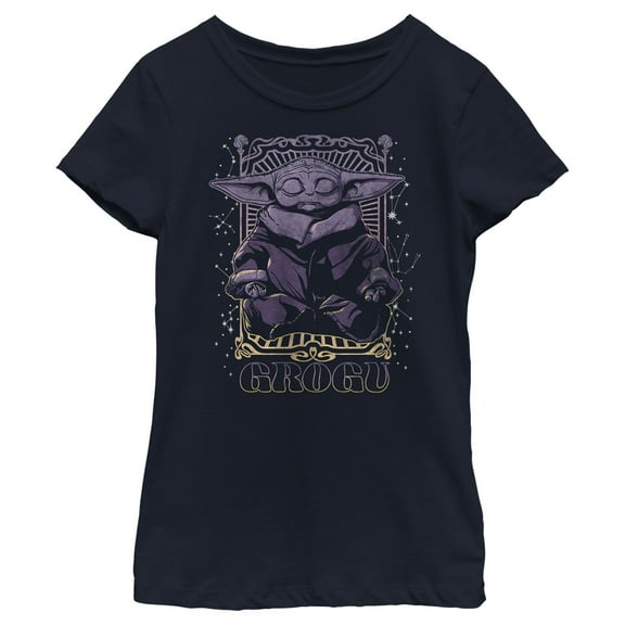 Girl's Star Wars: The Mandalorian Grogu Meditation Graphic Tee Navy Blue Small