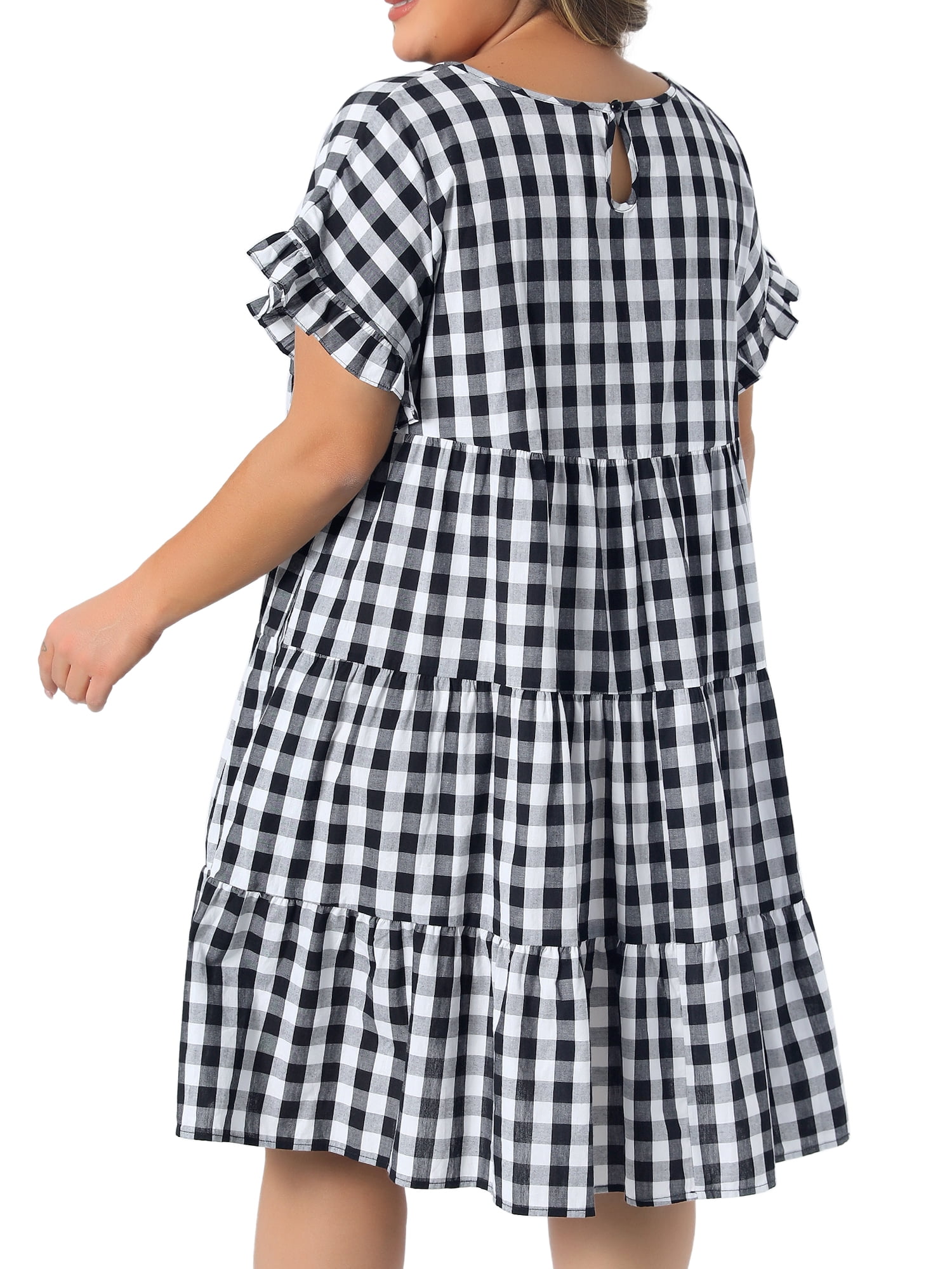DARING DIVA Women's Plus Gingham 1950s Plaid Round Neck Dress 3X Black