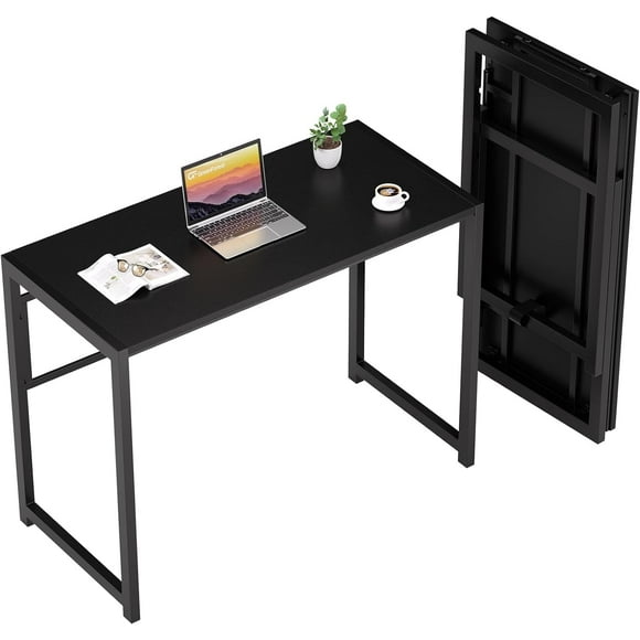 UTAH-Folding Desk for Small Spaces,35.4 in No-Assembly Small Computer Desk for Home Office,Space Saving Foldable Table Study Office Desk,Black