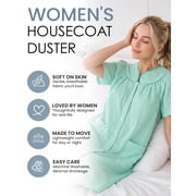 Casual Nights Women's Snap Front House Dress, Lightweight Short Sleeve Cotton-Poly Knit Duster Robe with Pockets, Mid-Calf, Striped Green Medium