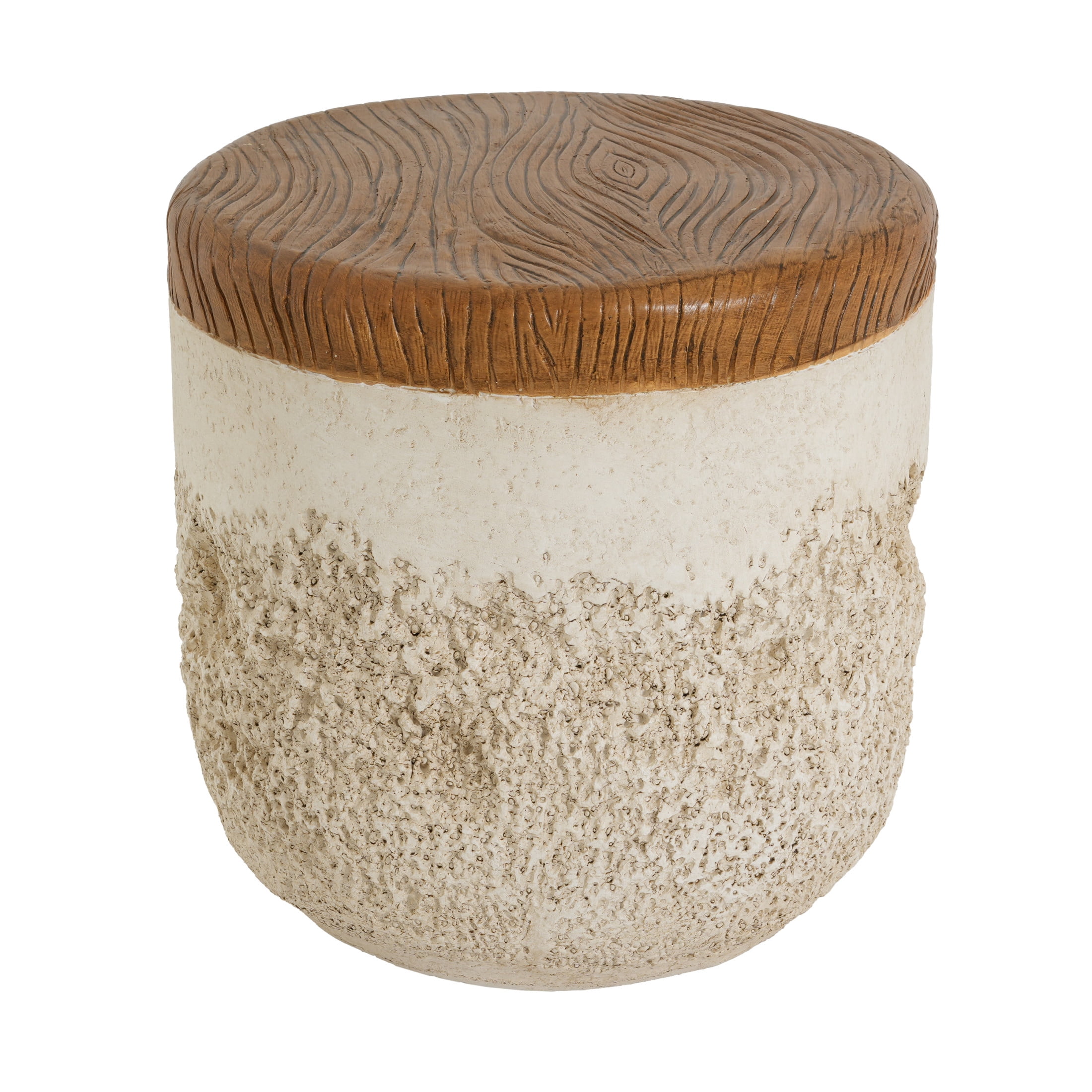 Christopher Knight Home Outdoor MGO Round Side Table with Faux Wood Grain Top, Dual-Texture, Beige