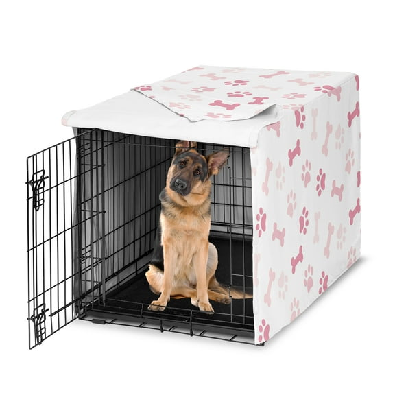 Sweet Jojo Designs Paw and Bone Blush Pink Girl Dog Crate Kennel Cover 48in.