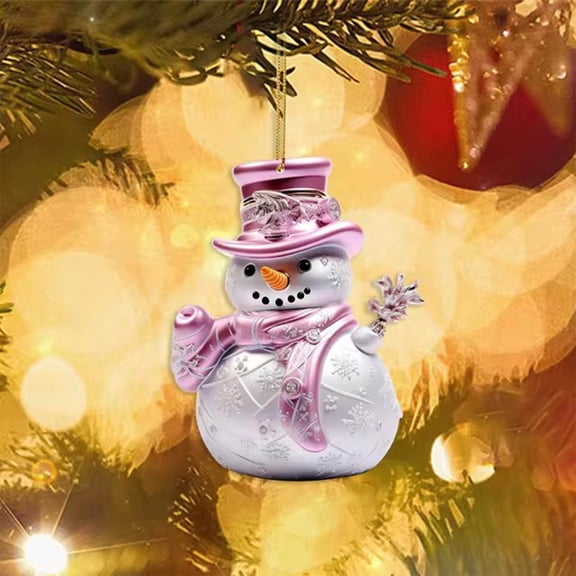 Pink Snowman Christmas Ornaments - Acrylic 2D Pink Ornaments for Christmas Tree - Cute Pink Snowman Decorations, Vintage Ornaments for Xmas Tree Holiday Crafts Hanging New Year