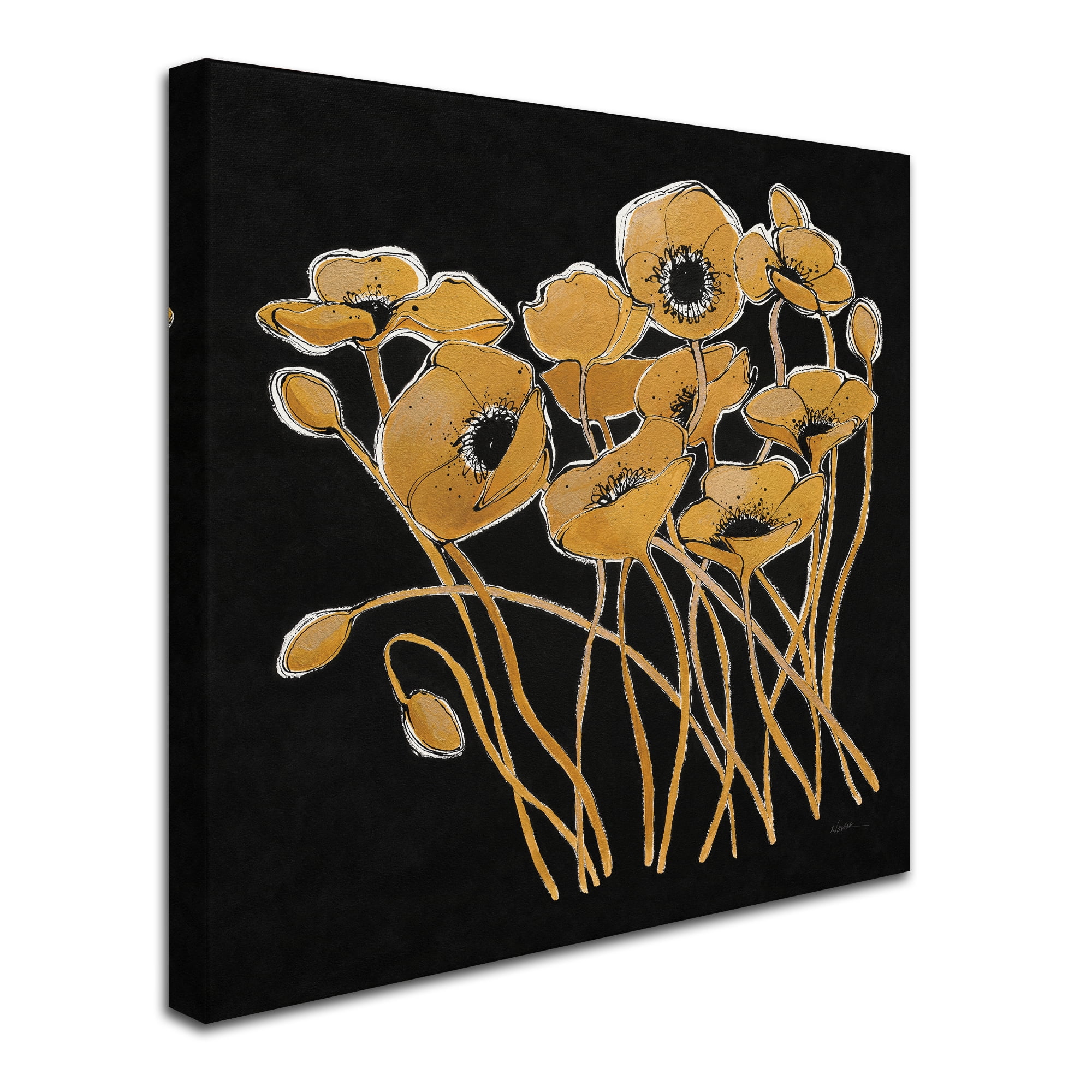 Trademark Fine Art 'Gold Black Line Poppies I v2' Canvas Art by Shirley Novak