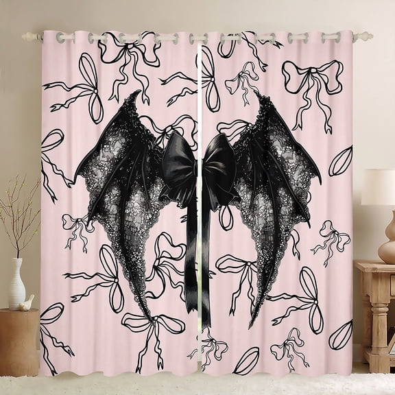 Feelyou Gothic Dreamy Angel Black Out Curtains for Kids, Cute Ribbon Bow-tie Curtains Pack of 2 (42x63 Each), Kawaii Pink Cartoon Bedroom Curtains, Window Curtains Decor