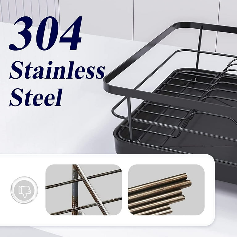 1pc Durable Stainless Steel Dish Drying Rack with Cutlery Holder -  Space-Saving Kitchen Accessory for Dishes, Knives, Spoons, and Forks