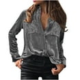 thumbnail image 2 of AXXD Gray Basic Plus Size Shirts for Women Summer 2024 Ladies Turndown Collar Loose Tops Casual Button Shirts Long Sleeve Blouse, 2 of 8