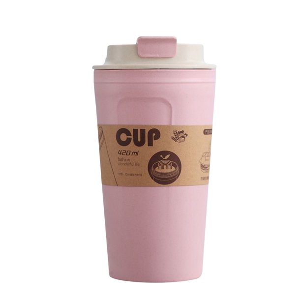 Naiovety Botella de café de bambú con tapa, hervidor de leche a prueba de fugas, taza para el hogar y el coche, vasos de gran capacidad para Juegos de servir café y té Rosa