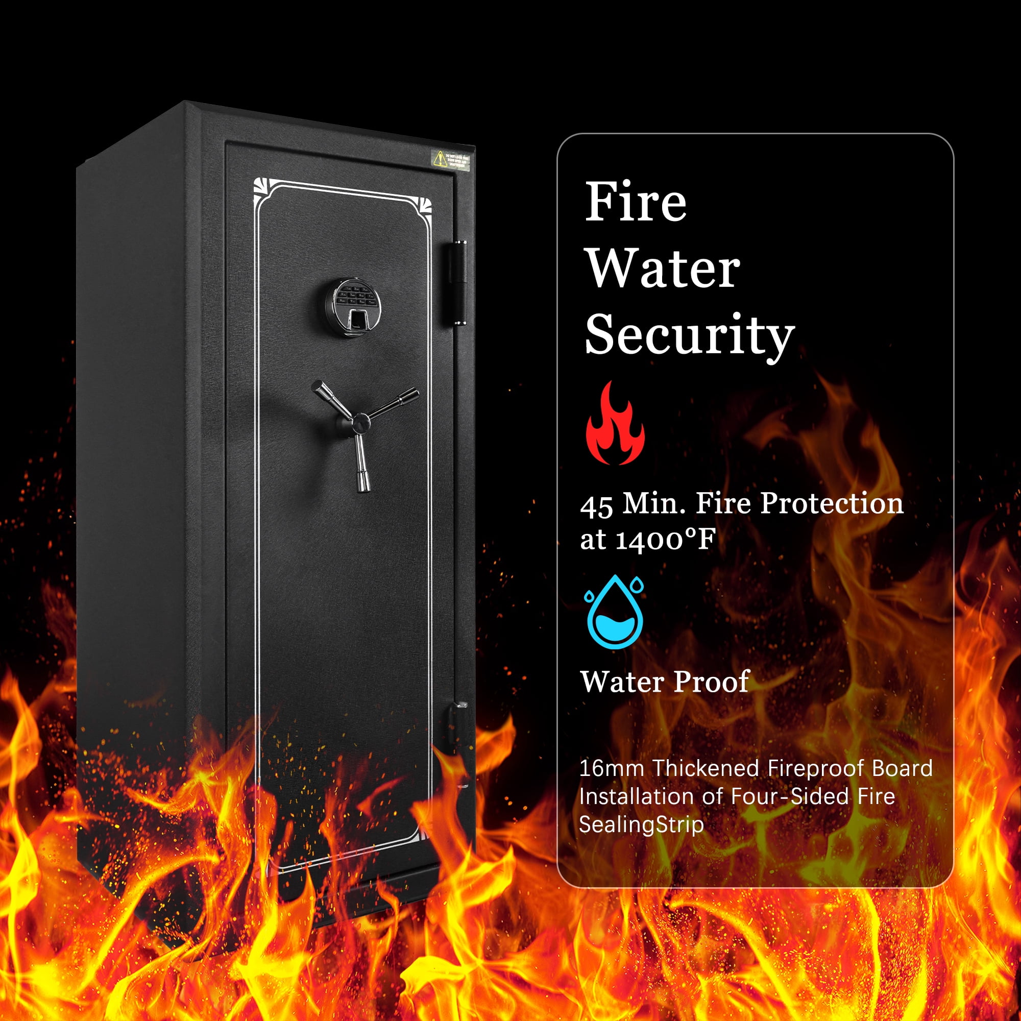 VALINIRT 24 Gun Fireproof Safe for Rifles and Pistols, Gun Cabinet with Biometric Fingerprint, Keypad and Key Access, No-Assembly-Required Gun Safes with Built-in Charging Ports (Silver)