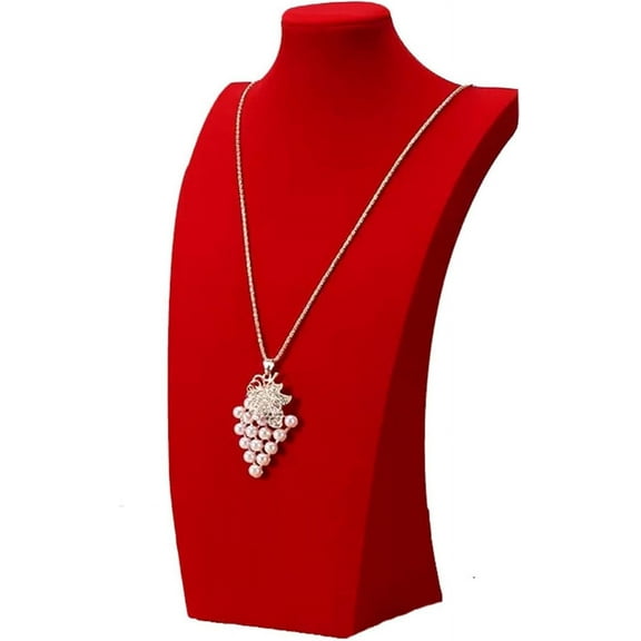 Necklace Display Stand Red Velvet:Jewelry Mannequin Model Necklace Holder,3D Jewelry Chain Organizer,Jewelry Bust Display Holder,Red,11.8in