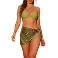 thumbnail image 1 of Conjuntos de bikini de 3 piezas para mujer, con anillo, tirantes fruncidos, trajes de baño sin tirantes con pareo y falda de playa, grande, verde, 1 of 5