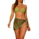 thumbnail image 1 of Conjuntos de bikini de 3 piezas para mujer, con anillo, tirantes fruncidos, trajes de baño sin tirantes con pareo y falda de playa, pequeño, verde, 1 of 5