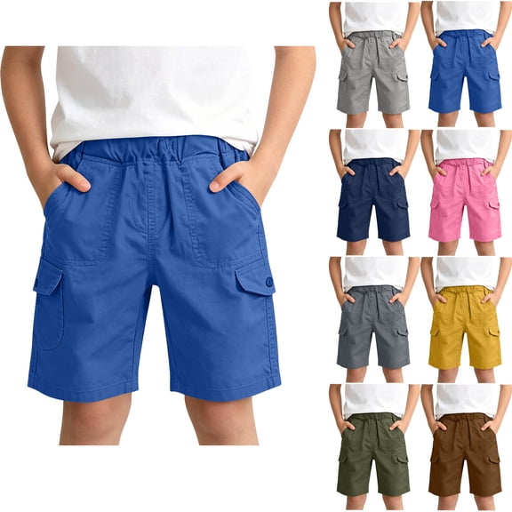 DJDLJWCJ Teen Boys School Uniform Shorts Elastic Waist Flat Front Athletic Shorts Solid Color Side Pocket Summer Shorts Blue Size 11