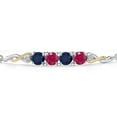 thumbnail image 3 of 925 Silver and 10K Yellow Gold Blue Sapphire and Red Ruby and White Lab Grown Diamond Bracelet for Women | 2.32 Cttw | Gemstone September Birthstone | Round 5MM | Fully Adjustable 9 inch, 3 of 5