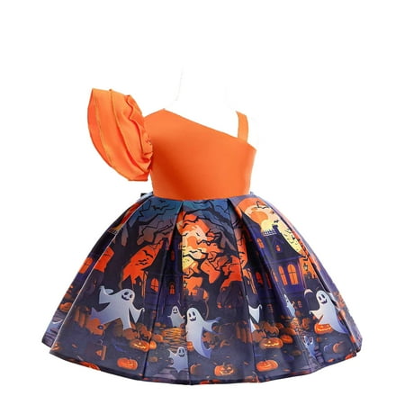 

Lovskoo 6M-3T Toddler and Little Girls Princess Dress Clothes for Halloween Birthday Party Everyday Outfit Orange