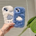 thumbnail image 5 of Compatible with iPhone 15 Plush Furry Case Cute Cloud Pattern Phone Cover for Women Girls Girly Winter Soft TPU Warm Fuzzy Shockproof Protective Phone Cover, White, 5 of 12