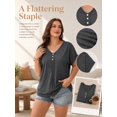 thumbnail image 5 of Mengpipi Women's Tops Summer Short Sleeve V-Neck Rolled Sleeve Silver Button Solid Casual Shirt 1X-4X, 5 of 9