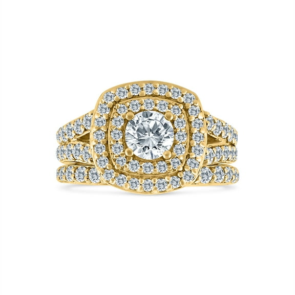 3.00ct Cushion Halo Diamond Engagement Wedding Ring Set 10K yellow gold