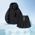 thumbnail image 2 of Hooded Sun Protection Jacket and Short Pants Suit for Men, Breathable Polyester Outdoor Fishing Exercise Set, Black S, 2 of 9