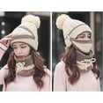 thumbnail image 3 of Hat Female Winter Warm Woolen Hat Warm Cute Female Hat Three-piece Ear Protection Knitted Hat(dark blue), 3 of 3