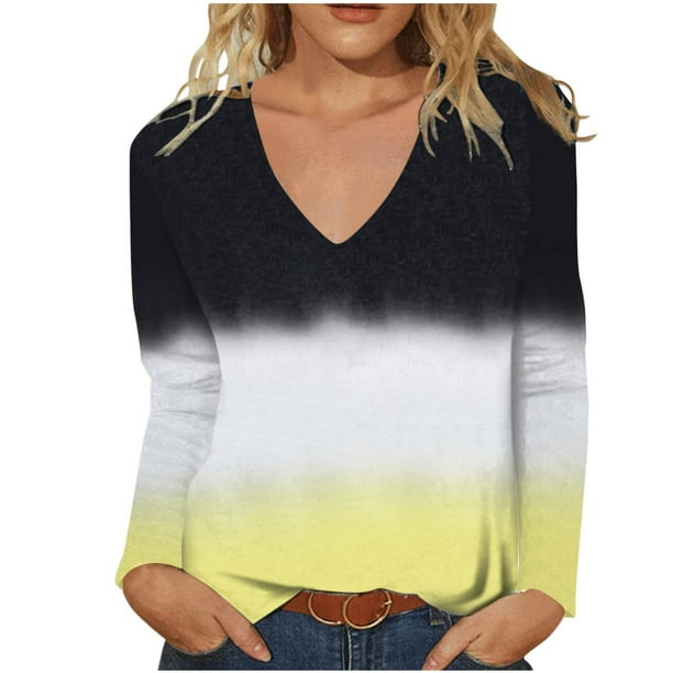 Blusa de manga larga con estampado de teñido anudado y cuello en V suelto informal para mujer Fridja fjkfkj3639