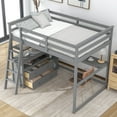 thumbnail image 2 of Euroco Full Size Wood Loft Bed with Shelves and Cabinet for Kids Teens, Incline Ladder and 3 Drawers, Gray, 2 of 14