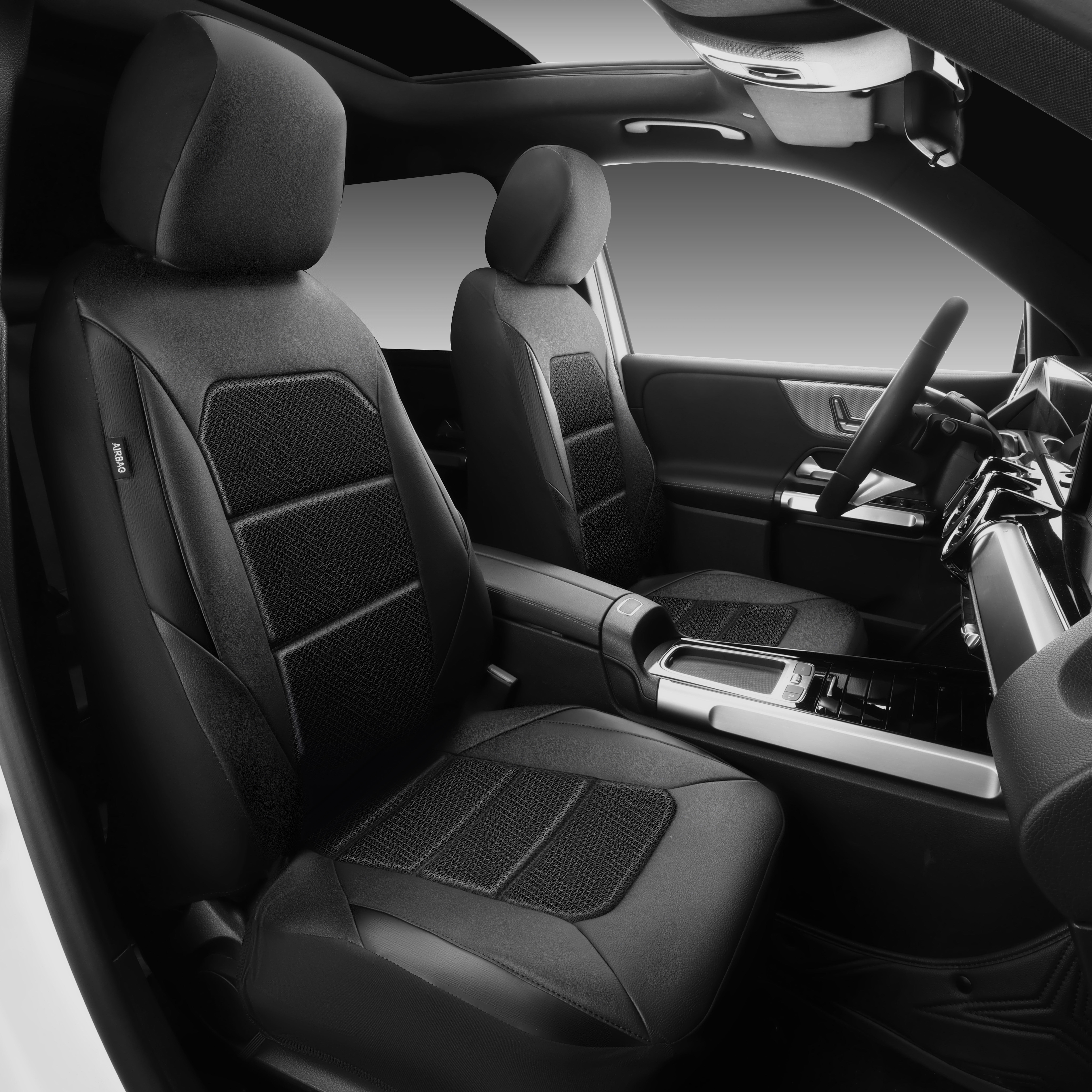 CAR GRAND Memory Foam seat covers Leather Mesh, Universal FIT Air cool mesh Thick car seat covers front seats 2 for SUV,Trucks,Sedan, Comfortable-Breath-Luxury-Protection Airbag compatible Black