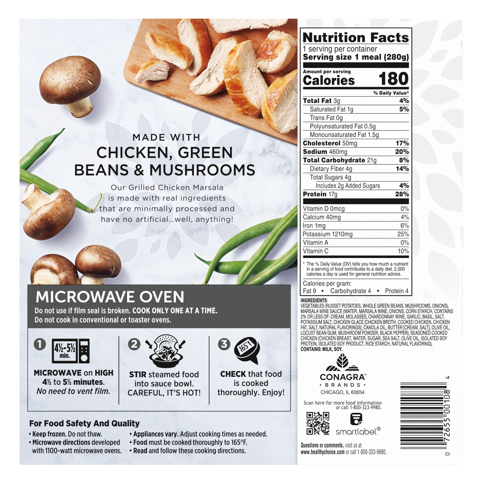 Healthy Choice Simply Steamers Grilled Chicken Marsala, High Protein Frozen Meal, 9.9 oz. Bowl