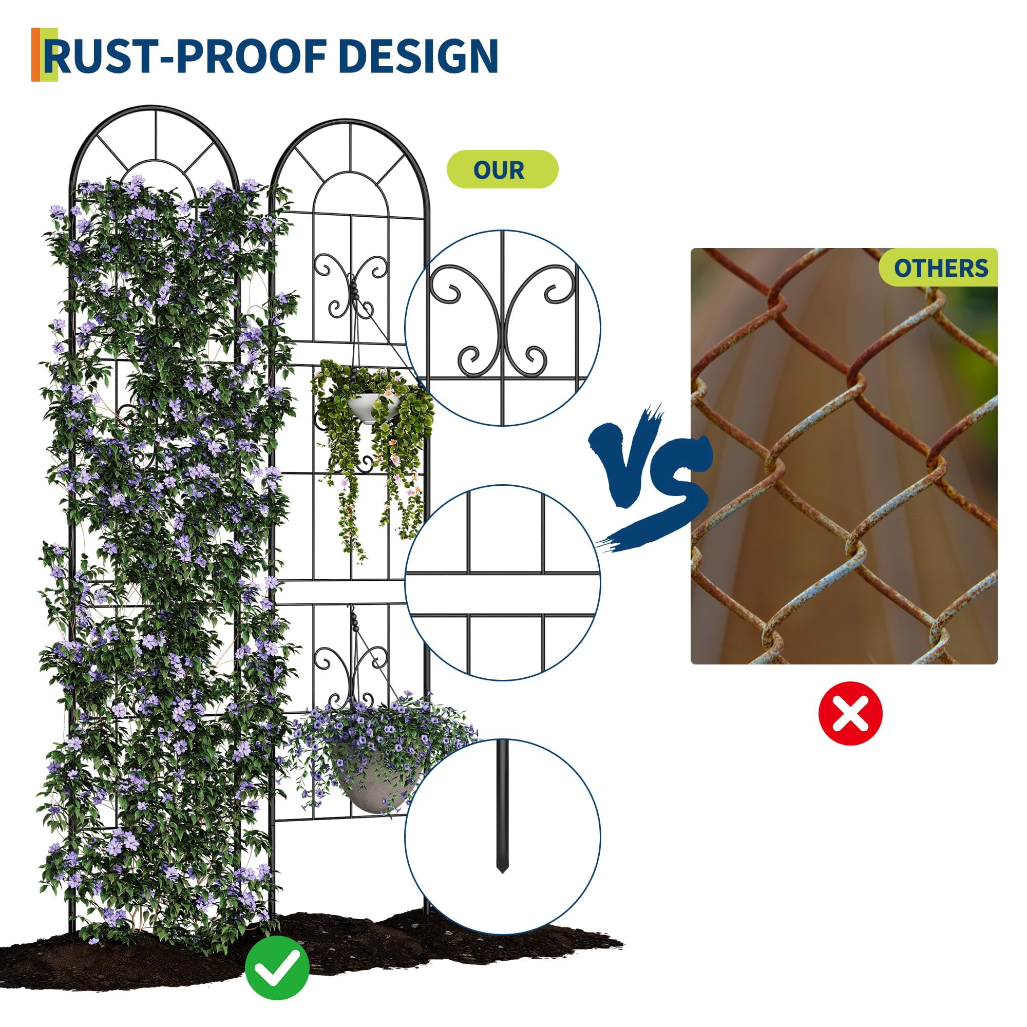 Goldensoil 4-Pack Iron Garden Trellis - 55"x11.8" Climbing Plants Trellis Fence for Outdoor Decor
