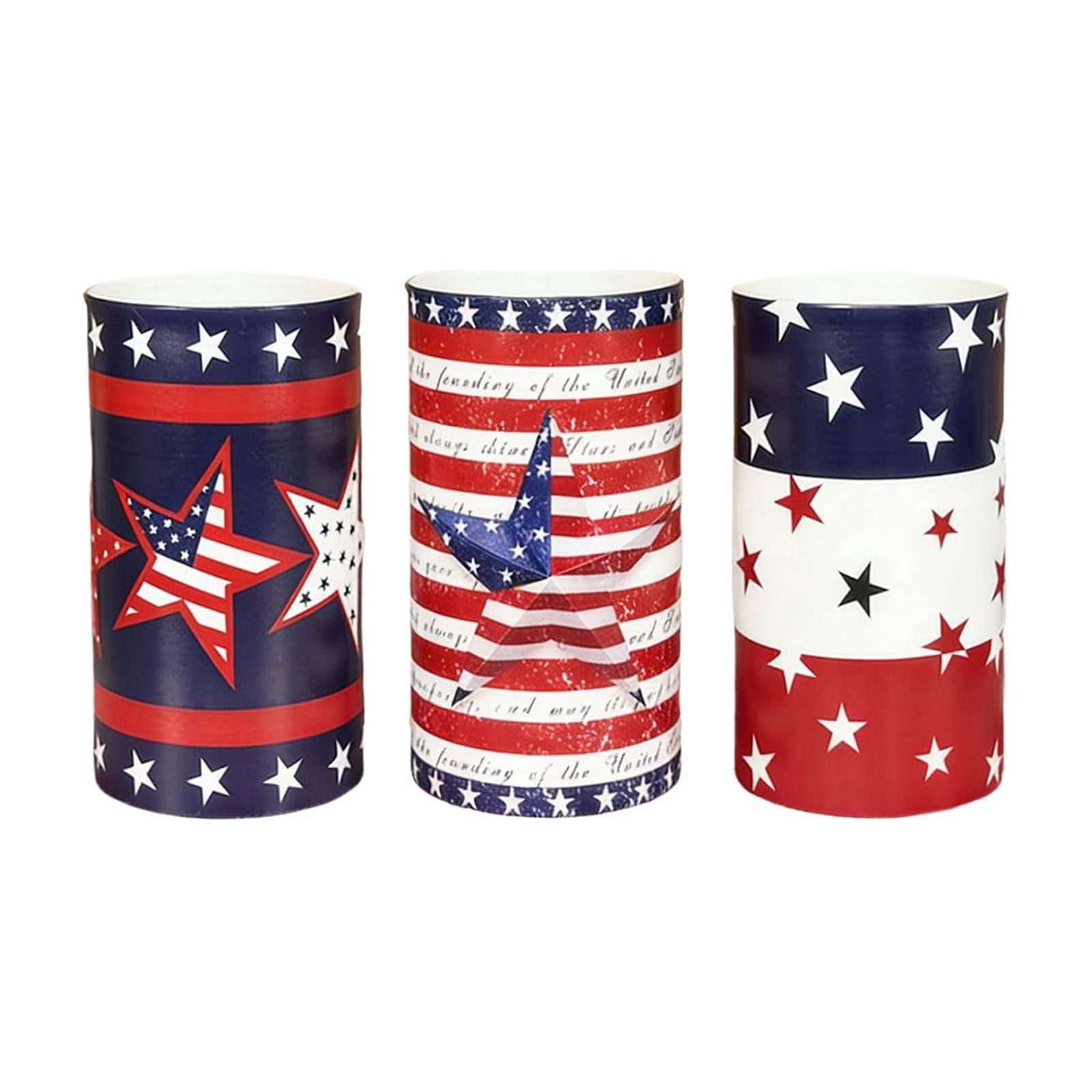 geerera 3Pcs 4th of July Patriotic LED Flameless Candles with Remote, USA Flag Electronic Candle Lights Set for Independence Day, Memorial Day & Patriotic Events Decor