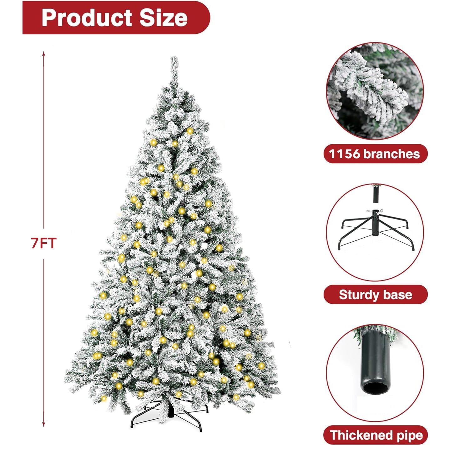 Behome 7ft Flocked Pre-Lit Artificial Christmas Tree with 8