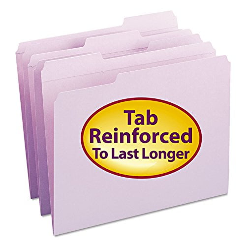 Smead® Color File Folders, With Reinforced Tabs, Letter Size, 1/3 Cut, Lavender, Box Of 100