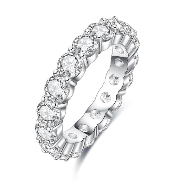 AnuClub 4mm Moissanite Eternity Rins 5cctw D Color VVS1 14K Gold Plated Sterling Silver Wedding Band Ring for Women