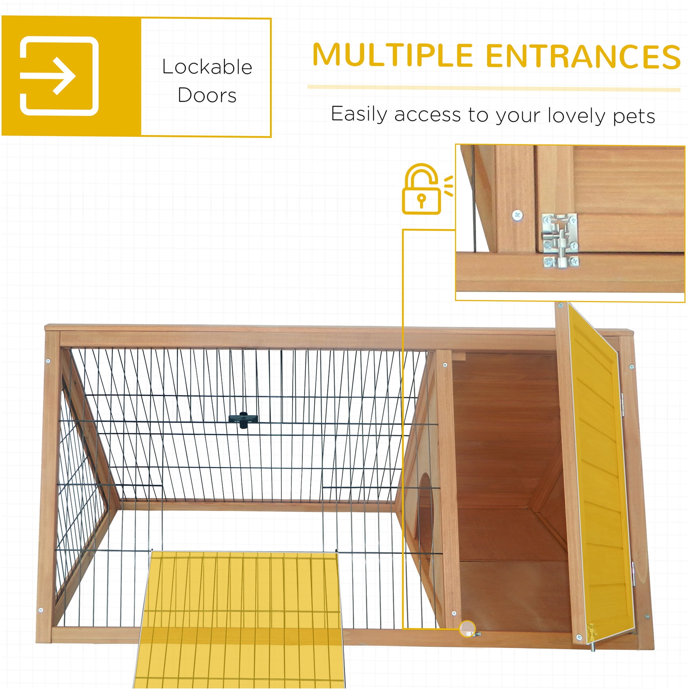 JERFIT 46" Outdoor Rabbit Hutch with Run, A-Frame Wooden Bunny Cage with Ventilated Wire, Weather-Resistant Small Animal House, Yellow