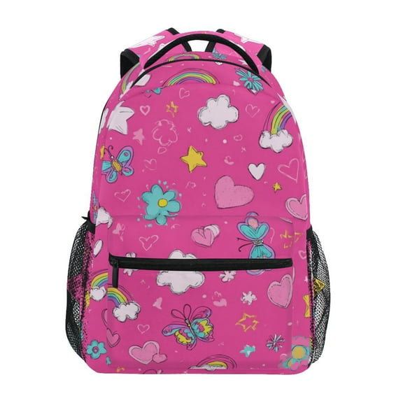 School Backpack Lightweight Multipocket College High Middle Student Bag 15L Cloud Star Flower Rainbow Butterfly